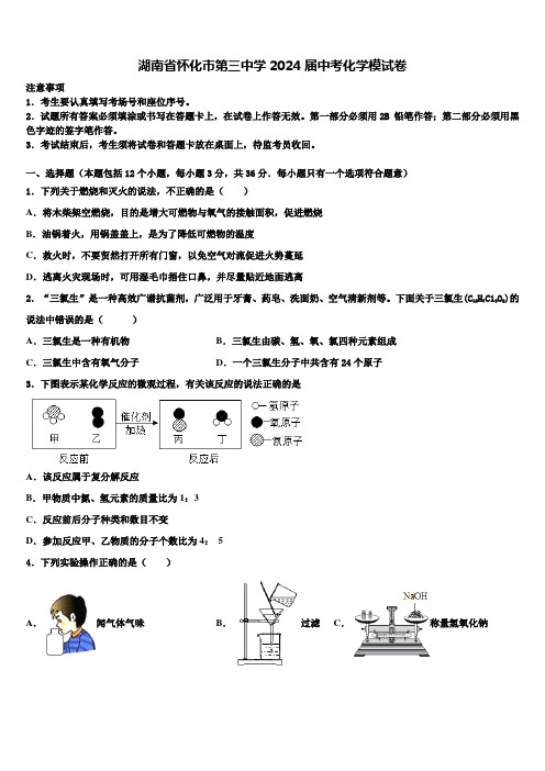 湖南省怀化市第三中学2024届中考化学模试卷含解析