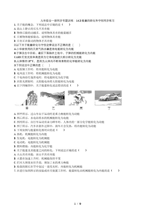 2020人教版九年级全一册同步专题训练：14.3能量的转化和守恒同步练习