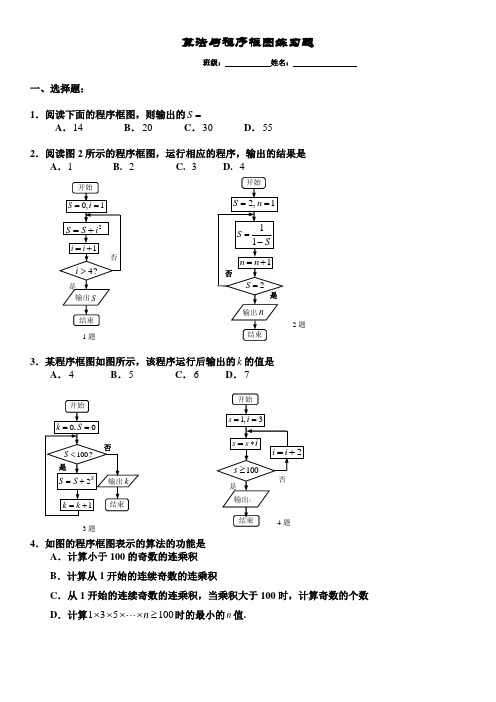 数学必修3第一章程序框图练习题