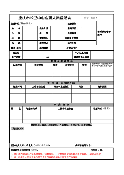 人才资源库登记表