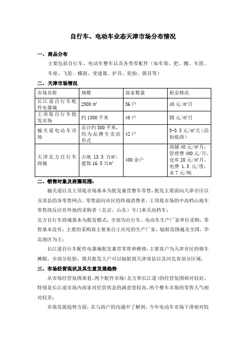 自行车、电动车业态天津市场情况调研