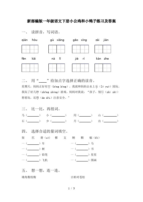 新部编版一年级语文下册小公鸡和小鸭子练习及答案