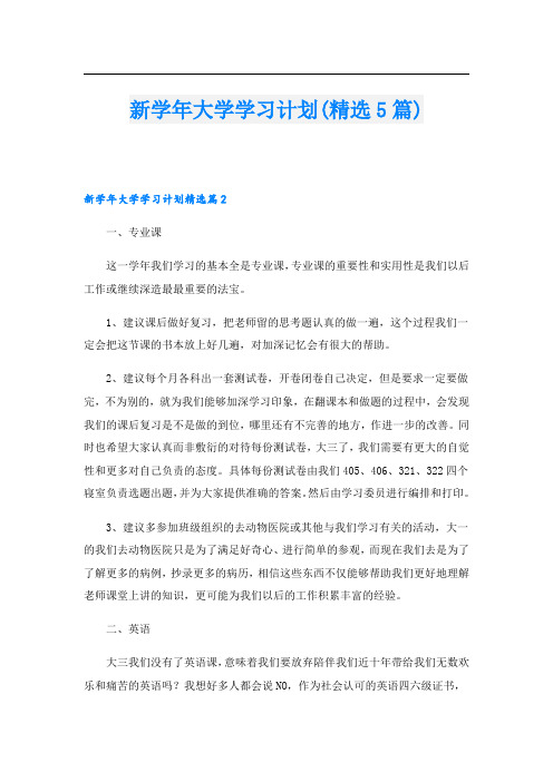 新学年大学学习计划(精选5篇)