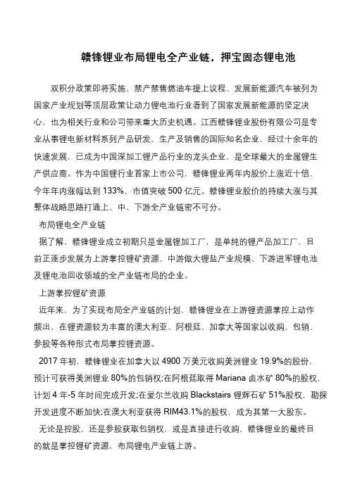 赣锋锂业布局锂电全产业链,押宝固态锂电池