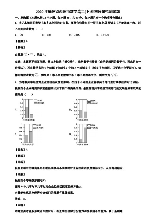 2020年福建省漳州市数学高二(下)期末质量检测试题含解析