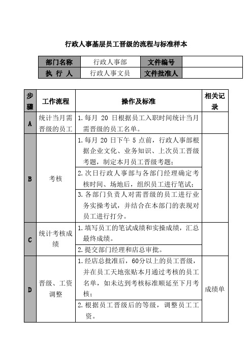 行政人事基层员工晋级的流程与标准样本