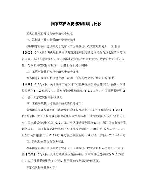 国家环评收费标准明细与比较