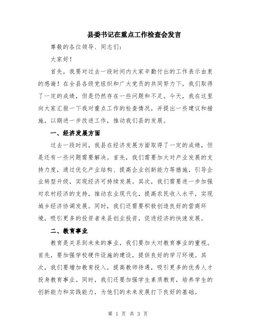 县委书记在重点工作检查会发言