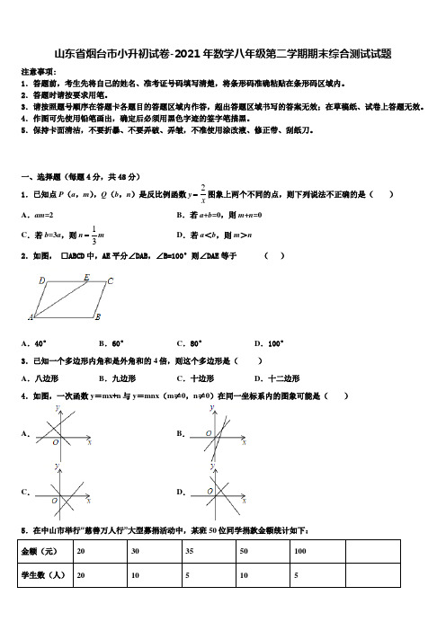 山东省烟台市小升初试卷-2021年数学八年级第二学期期末综合测试试题含解析