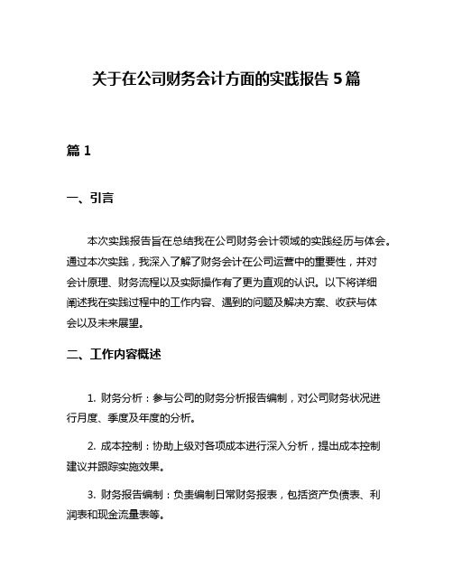 关于在公司财务会计方面的实践报告5篇