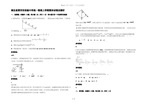 湖北省黄冈市实验中学高一物理上学期期末试卷含解析