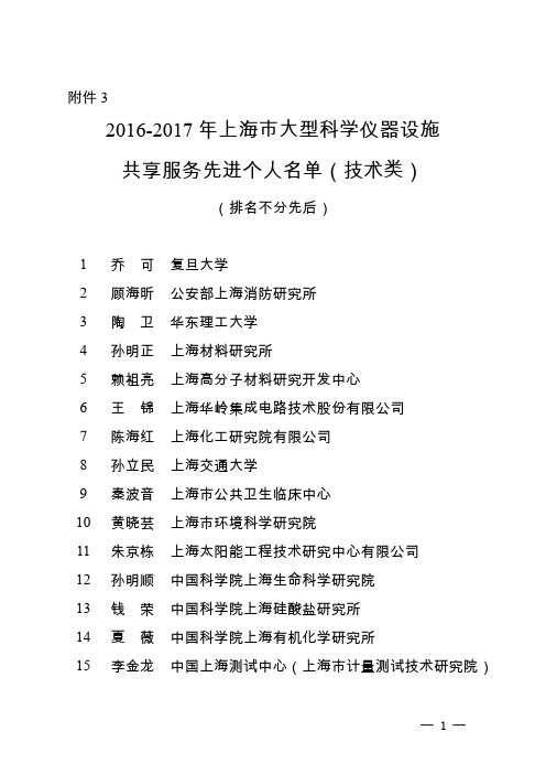 2016-2017年上海市大型科学仪器设施