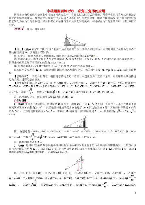 中考数学 第二编 中档题突破专项训练篇 中档题型训练(六)直角三角形的应用试题