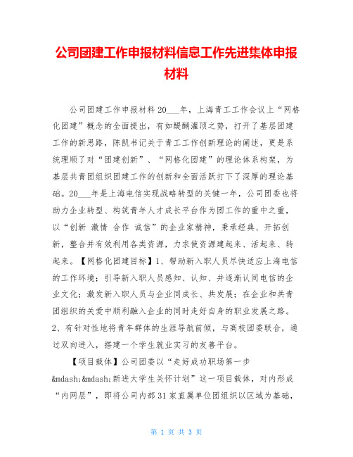 公司团建工作申报材料信息工作先进集体申报材料