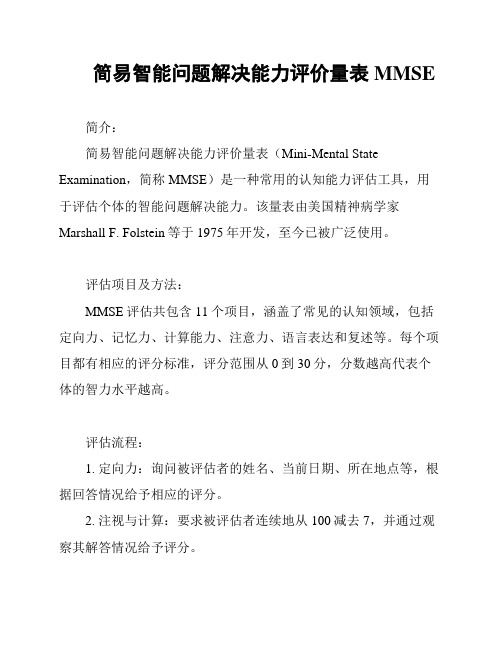 简易智能问题解决能力评价量表MMSE