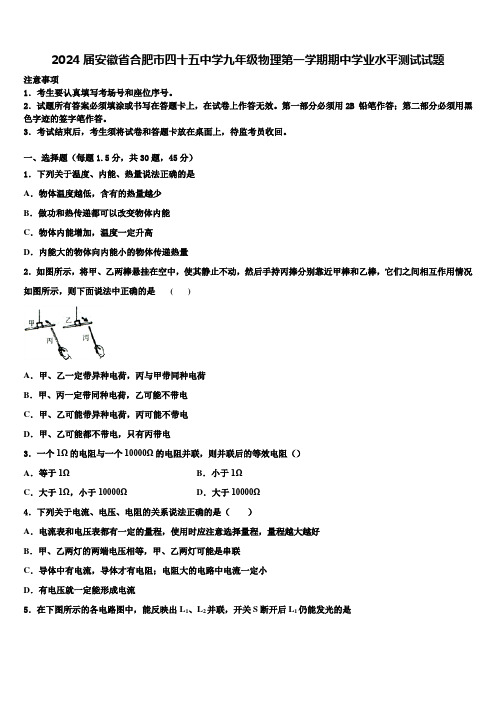 2024届安徽省合肥市四十五中学九年级物理第一学期期中学业水平测试试题含解析