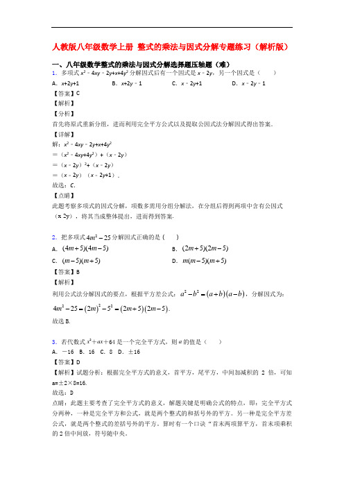 人教版八年级数学上册 整式的乘法与因式分解专题练习(解析版)