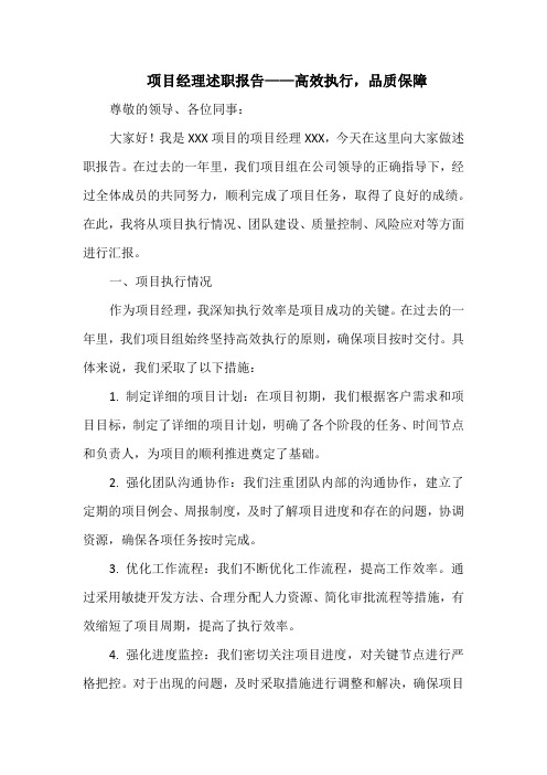 项目经理述职报告——高效执行,品质保障