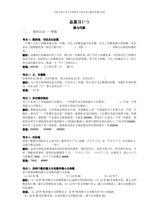 北师大版小学六年级数学下册总复习题及答案(全套)