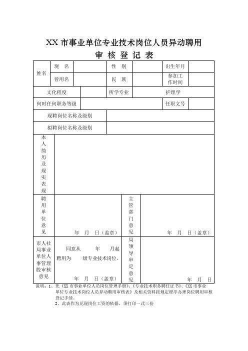 专业技术岗位人员异动审核登记表