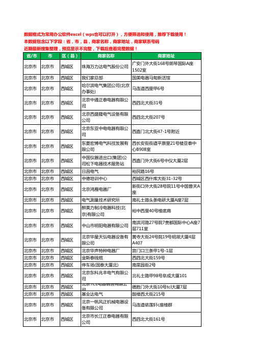 2020新版北京市北京市西城区电器有限公司工商企业公司商家名录名单黄页联系电话号码地址大全62家