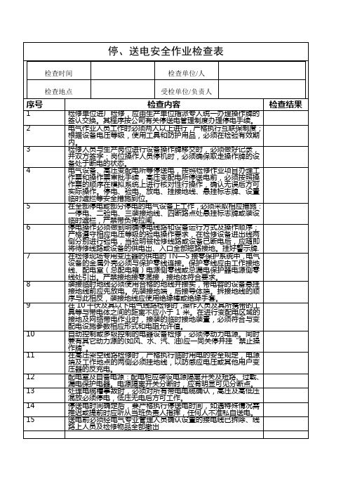 停、送电检查表