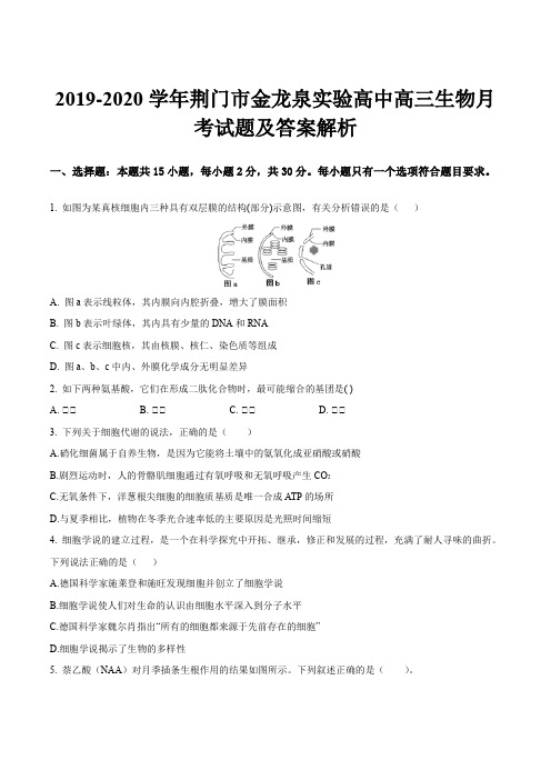 2019-2020学年荆门市金龙泉实验高中高三生物月考试题及答案解析