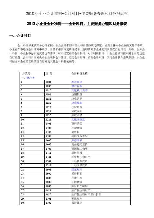 2018小企业会计准则-会计科目-主要账务处理和财务报表格