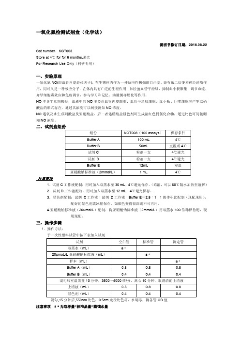 一氧化氮检测试剂盒(化学法)