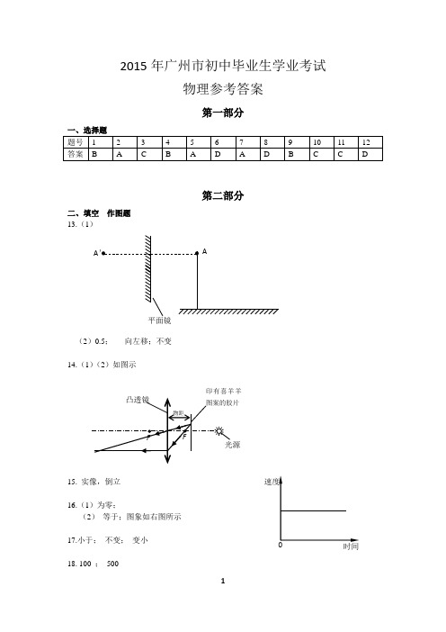 2015年广州中考物理题参考答案——官方正式版