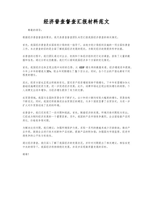 经济普查督查汇报材料范文