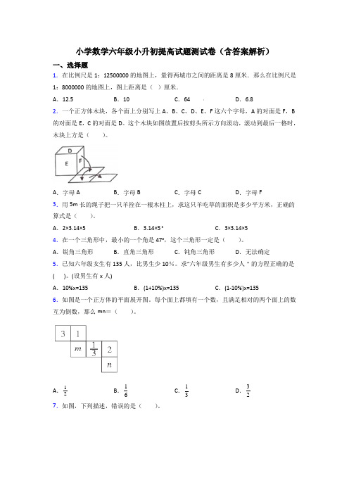 小学数学六年级小升初提高试题测试卷(含答案解析)