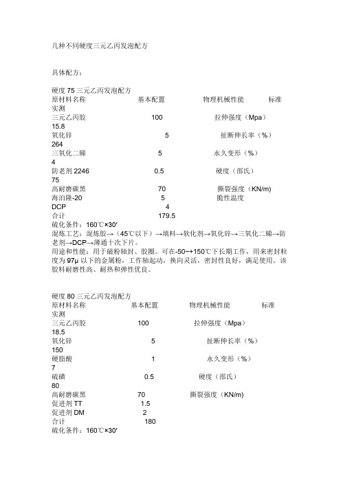 几种不同硬度三元乙丙发泡配方