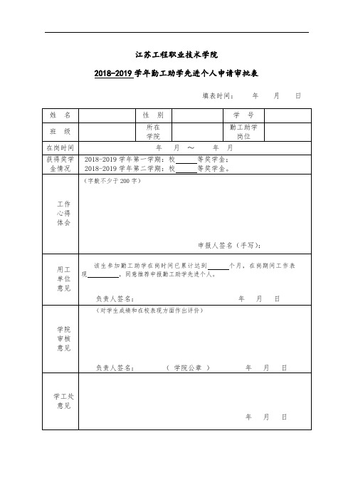 2018-2019学年勤工助学先进个人申请审批表