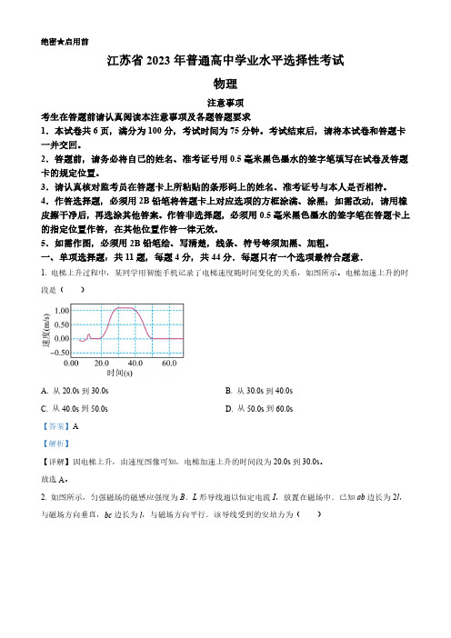 2023年高考江苏卷物理真题及答案