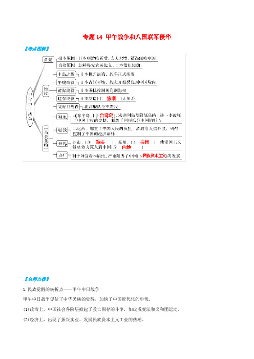 2019年高考历史政治史考点精练专题14甲午战争和八国联军侵华