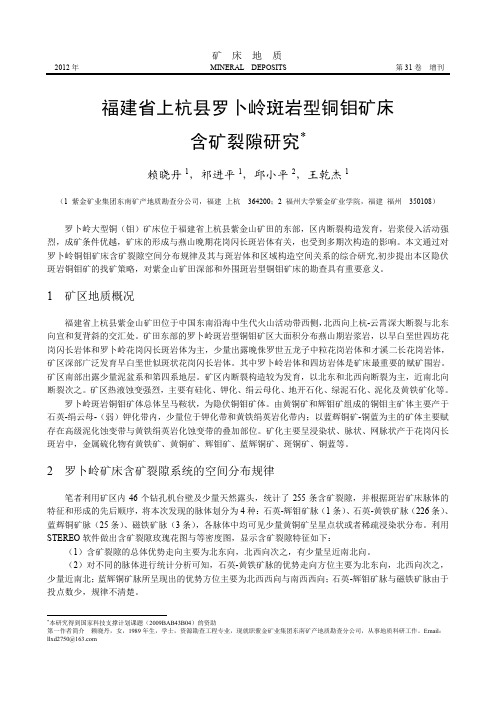 福建省上杭县罗卜岭斑岩型铜钼矿床含矿裂隙研究