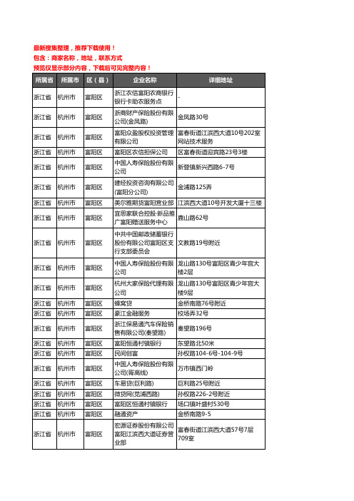 新版浙江省杭州市富阳区保险企业公司商家户名录单联系方式地址大全188家