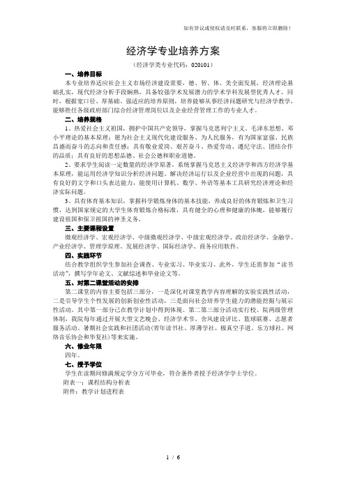 经济学专业培养方案