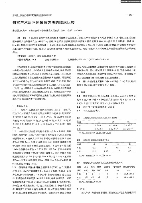 剖宫产术后不同镇痛方法的临床比较