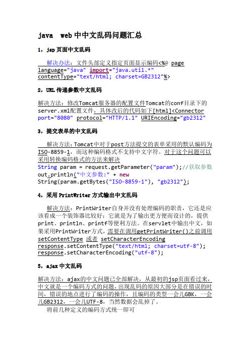JAVA WEB中中文乱码问题汇总