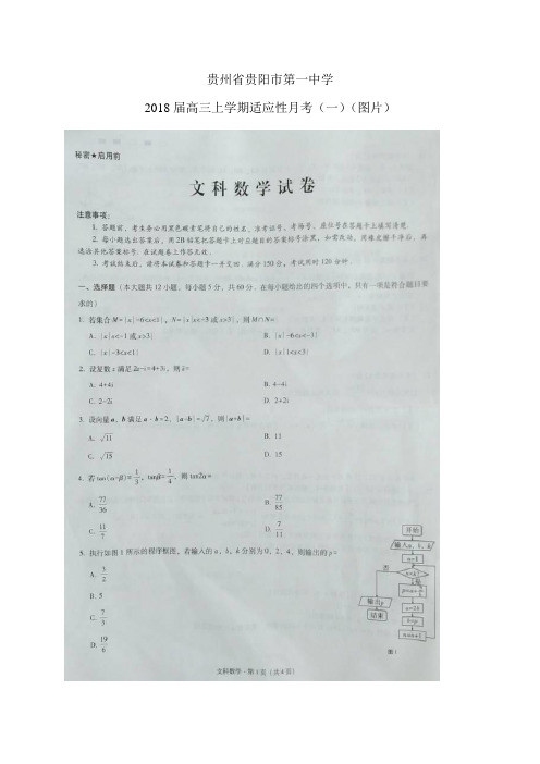 贵州省贵阳市第一中学高三上学期适应性月考(一)(图片)——数学文(数学文)