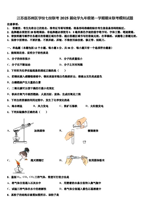 江苏省苏州区学校七校联考2025届化学九年级第一学期期末联考模拟试题含解析