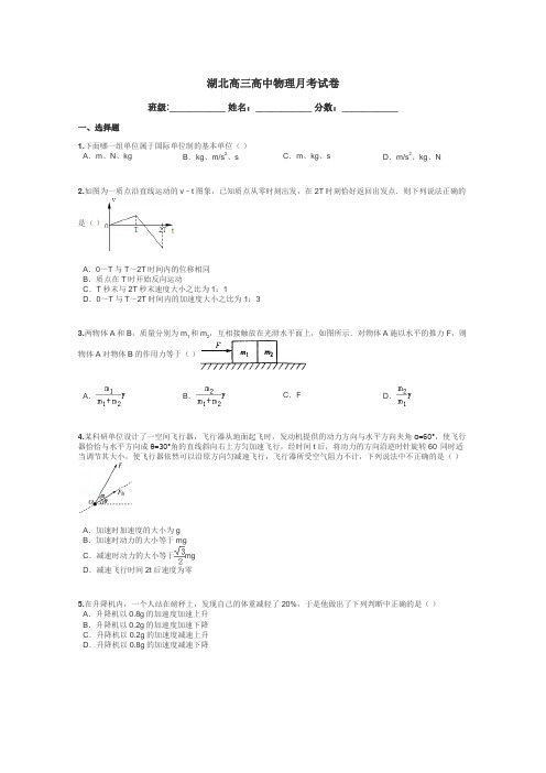 湖北高三高中物理月考试卷带答案解析
