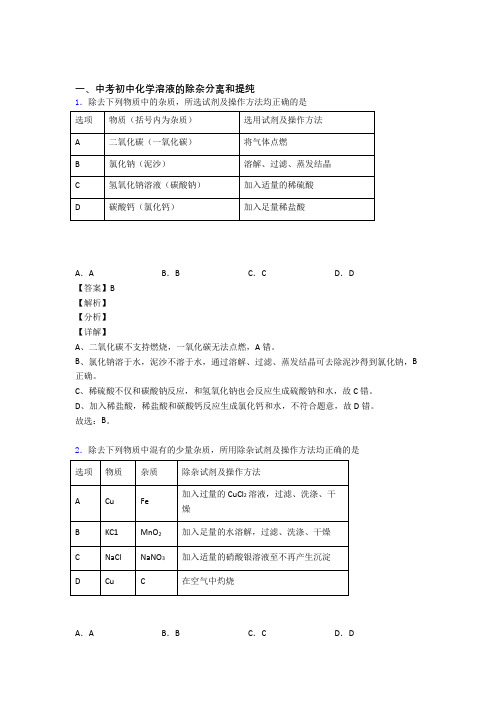 济南全国中考化学溶液的除杂分离和提纯的综合中考真题汇总