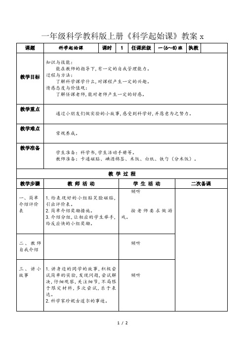 一年级科学教科版上册《科学起始课》教案