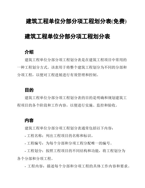 建筑工程单位分部分项工程划分表(免费)