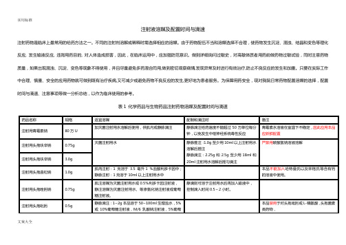注射液溶媒及配置时间与滴速