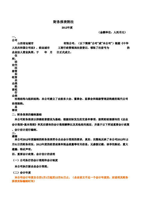 企业会计准则附注模板