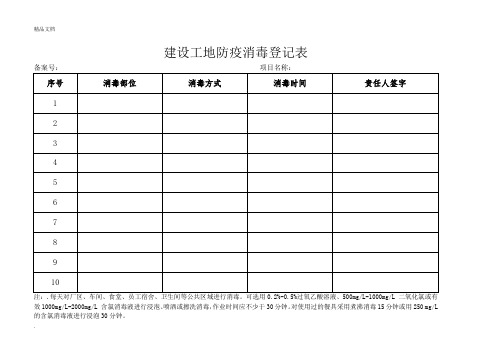 消毒登记表、外来人员登记表、教育培训记录、体温测量记录、复工名册